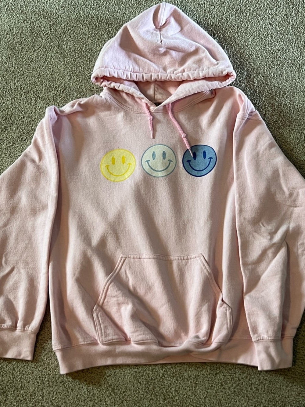 Pink Triple Smiley Graphic hooded Sweatshirt Women’s M , Good Condition